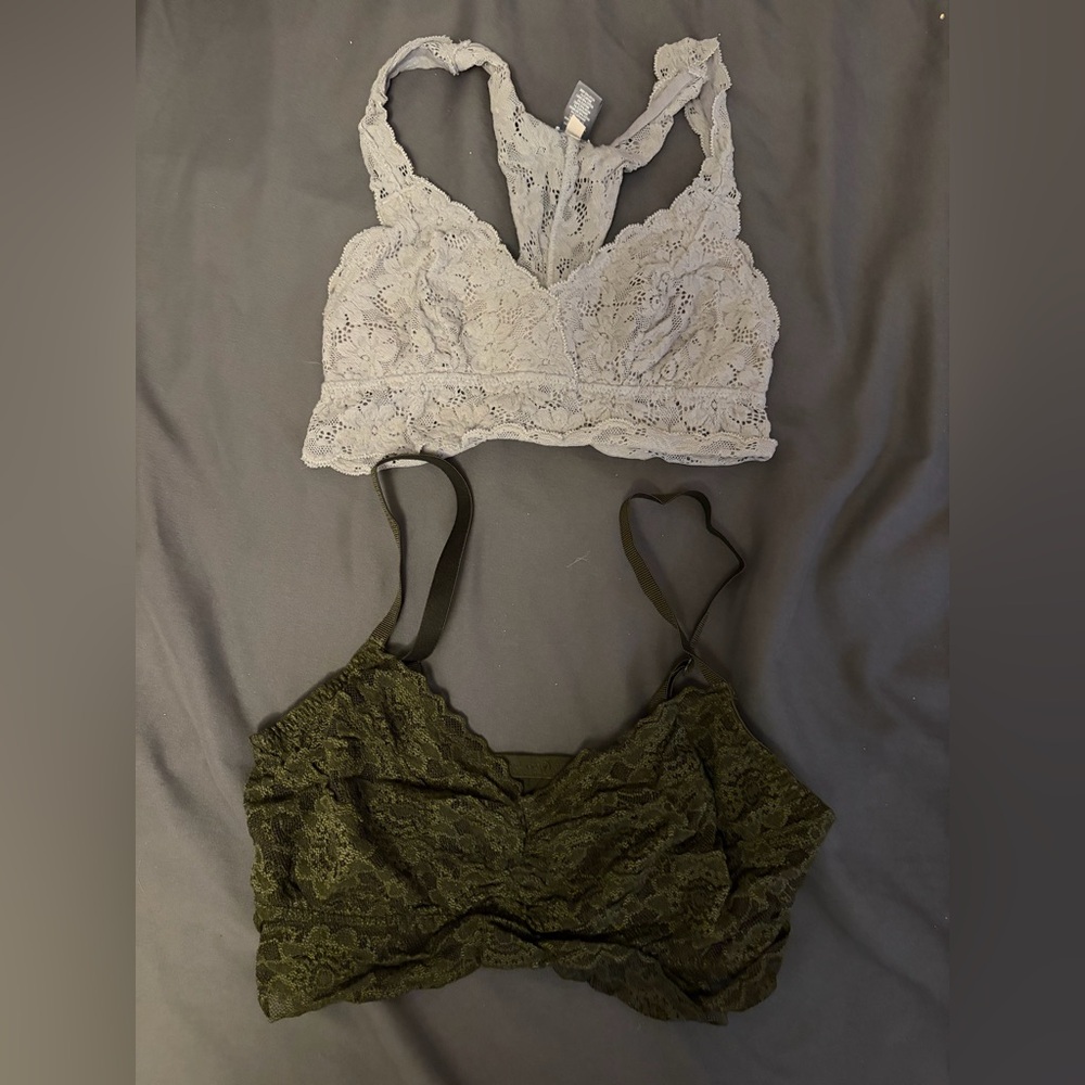Lace Bralette Set in Gray and Olive